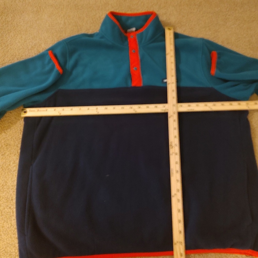 Lands End Fleece Pullover Womens XXL Navy Teal Red Excellent Colorblock Snap